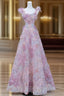 Beautiful Flowers Tulle Long Prom Dress, Purple Pink A Line Prom Dresses