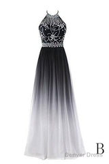 Beautiful Gradient Beaded A-Line Party Gown, Long Junior Prom Dress