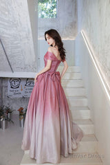 Beautiful Gradient Floor Length A-Line Prom Dress, Off The Shoulder Evening Party Dress