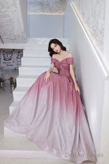 Beautiful Gradient Floor Length A-Line Prom Dress, Off The Shoulder Evening Party Dress