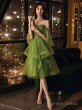 Beautiful Green Beaded Straps Short Formal Dresses, Green Evening Dresses