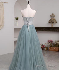 Beautiful Grey And Green Long Simple Party Dress Prom Dress, A-Line Formal Dresses
