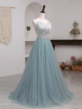 Beautiful Grey And Green Long Simple Party Dress Prom Dress, A-Line Formal Dresses
