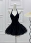 Beautiful Halterneck Black Mesh Splicing Puffy Birthday Dresses Homecoming Dresses