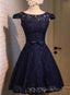 Beautiful Lace Navy Blue Short Prom Dress, Lace Homecoming Dresses