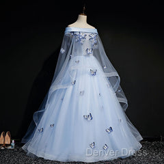Beautiful Light Blue Ball Gown Lace-Up Party Dresses, Blue Prom Dresses
