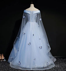 Beautiful Light Blue Ball Gown Lace-Up Party Dresses, Blue Prom Dresses