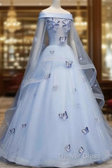 Beautiful Light Blue Ball Gown Lace-Up Party Dresses, Blue Prom Dresses