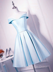 Beautiful Light Blue Satin Sweetheart Homecoming Dresses, Blue Short Prom Dresses