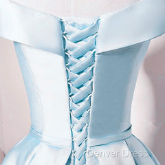 Beautiful Light Blue Satin Sweetheart Homecoming Dresses, Blue Short Prom Dresses