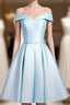 Beautiful Light Blue Satin Sweetheart Homecoming Dresses, Blue Short Prom Dresses
