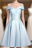 Beautiful Light Blue Satin Sweetheart Homecoming Dress, Blue Short Prom Dresses