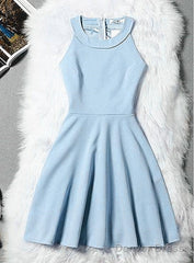 Beautiful Light Blue Short Halter Homecoming Dress