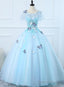 Beautiful Light Blue Tulle Long Prom Dress, Ball Gown Blue Sweet 16 Dresses