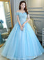 Beautiful Light Blue Tulle Off Shoulder Ball Gowns Sweet 16 Gowns, Blue Prom Gowns