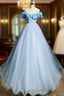 Beautiful Light Blue Tulle Off Shoulder Sweet 16 Dress, Light Blue Prom Dresses