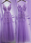 Beautiful Light Purple Tulle V-Neckline Prom Dresses , Tulle Prom Gown
