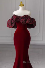 Beautiful Mermaid Off The Shoulder Long Red Prom Dresses