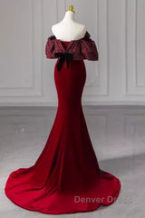 Beautiful Mermaid Off The Shoulder Long Red Prom Dresses