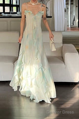 Beautiful Mermaid Spaghetti Straps Green Long Party Dresses Prom Dress