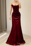 Beautiful Mermaid Strapless Red Velvet Long Prom Dresses