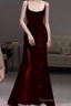 Beautiful Mermaid Straps Slit Burgundy Long Prom Dresses