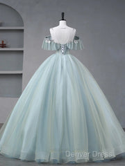 Beautiful Mint Blue Round Neckline Party Dresses, Tulle With Sweet 16 Dresses Prom Dresses