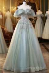 Beautiful Mint Blue Round Neckline Party Dresses, Tulle With Sweet 16 Dresses Prom Dresses