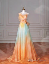 Beautiful Multicolor Strapless A-Line Tulle Long Prom Dress Wedding Dress Birthday Dress