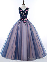 Beautiful Pink And Blue Organza Long Party Dress, Sweet 16 Gown