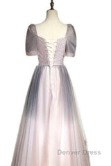 Beautiful Pink Gradient Beaded Sweetheart Long Prom Dresses, Tulle Evening Dresses