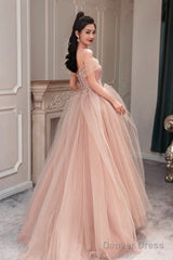 Beautiful Pink Off The Shoulder Lace Party Dresses, Pink Junior Prom Dresses