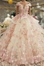 Beautiful Pink Tulle With Flowers And Beaded Long Prom Dresses, Pink Sweet 16 Gowns