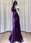 Beautiful Purple Satin Mermaid Off Shoulder Prom Dress, Purple Satin Evening Dress