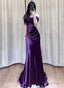 Beautiful Purple Satin Mermaid Off Shoulder Prom Dress, Purple Satin Prom Dresses