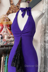 Beautiful Purple V-Neck Lace Mermaid Long Prom Dresses Backless Birthday Party Dresses