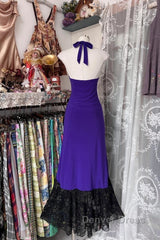 Beautiful Purple V-Neck Lace Mermaid Long Prom Dresses Backless Birthday Party Dresses