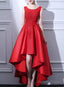 Beautiful Red Satin And Lace High Low Round Neckline Prom Dress, Red Prom Dress, Red Homecoming Dresses
