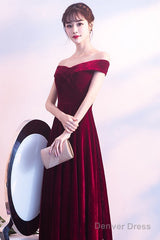 Beautiful Red Velvet Prom Dress , Long Off Shoulder Bridesmaid Dress