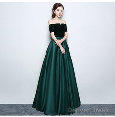 Beautiful Satin And Velvet Long Party Dress, Simple Off Shoulder Prom Dress