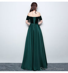 Beautiful Satin And Velvet Long Party Dress, Simple Off Shoulder Prom Dress