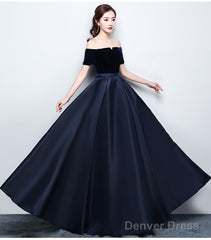 Beautiful Satin And Velvet Long Party Dress, Simple Off Shoulder Prom Dress