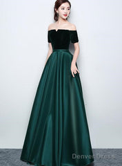 Beautiful Satin And Velvet Long Party Dress, Simple Off Shoulder Prom Dress