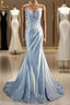 Beautiful Spaghetti Strap Mermaid Glitter Satin Long Prom Backless Applique Prom Gowns Simple Wedding Dresses