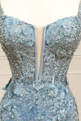 Beautiful Tiffany Blue Spaghetti Straps Tulle Applique Long Prom Dresses Sequined Evening Dresses With Slits