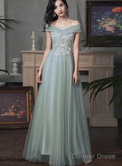 Beautiful Tulle A-Line Floor Length Evening Dresses Party Dress, Tulle Party Dress With Lace