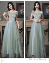 Beautiful Tulle A-Line Floor Length Evening Dresses Party Dress, Tulle Party Dress With Lace