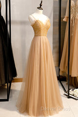 Beautiful Tulle Beaded Sweetheart Party Dresses, A-Line Tulle Floor Length Prom Dresses