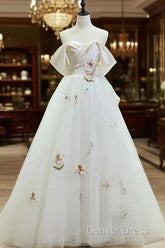 Beautiful Tulle Lace Long Prom Dresses, Off The Shoulder Evening Party Dresses