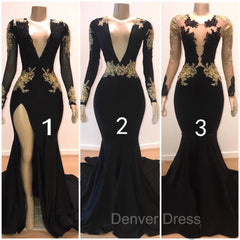 Beautiful V-Neck Long Sleevess Appliques Mermaid Floor-Length Prom Dresses